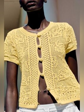 Zara Crocheted Short Sleeve Summer Cardigan - XS